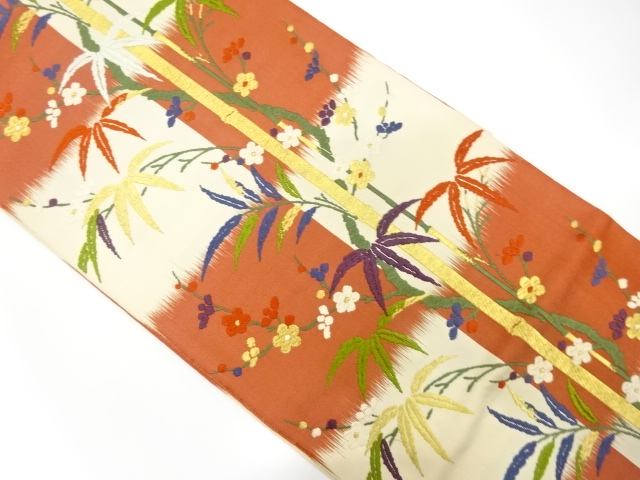 唐織　竹笹に梅模様織り出し袋帯